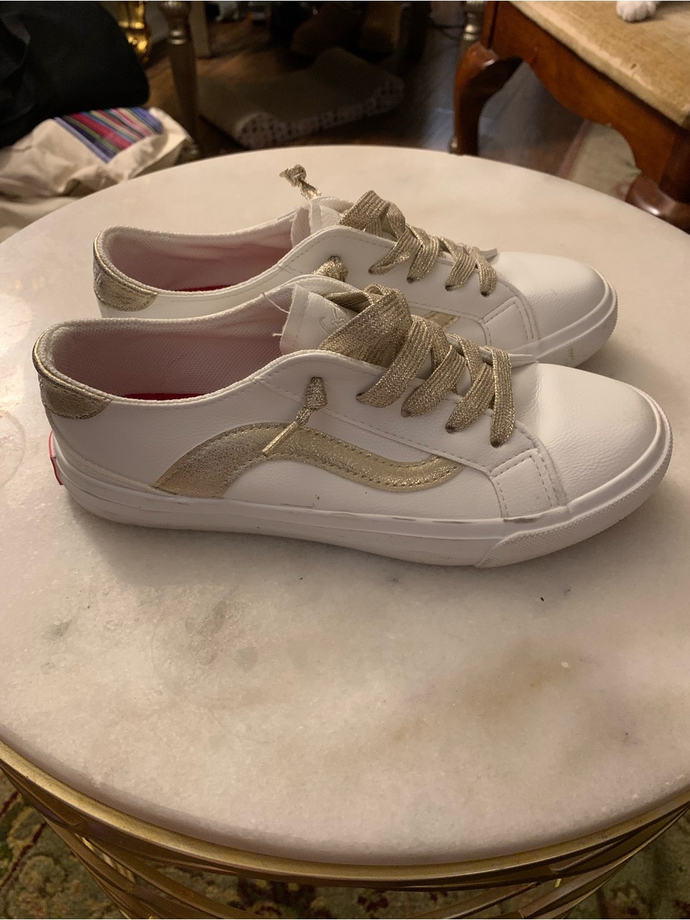Blowfish White Sneakers with Gold Accents